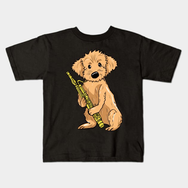 Goldendoodle Playing Bassoon Kids T-Shirt by LetsBeginDesigns